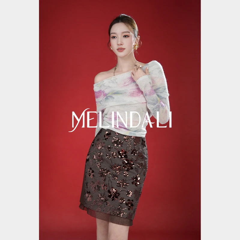 Melinda Li【花神毛衣】法国设计师花版绵羊毛金丝毛衣开衫背心套装