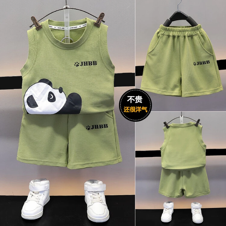 童装洋气儿童小童休闲春季宝宝衣服2024熊猫背心套装90-150正码