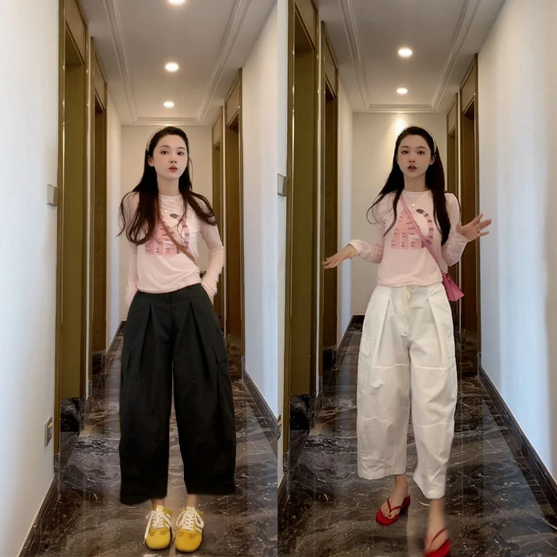 2025秋季新款设计感时尚百搭简约印花长袖上衣女休闲阔腿裤两件套