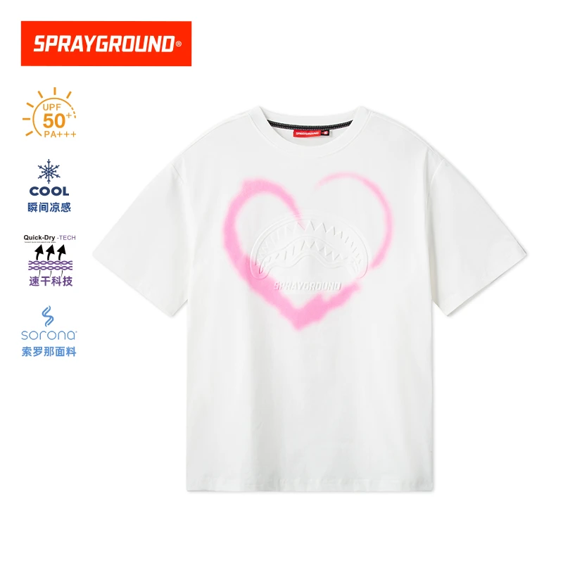 SPRAYGROUND鲨鱼嘴短袖T恤压印爱心防晒速干凉感情侣HD WE120236