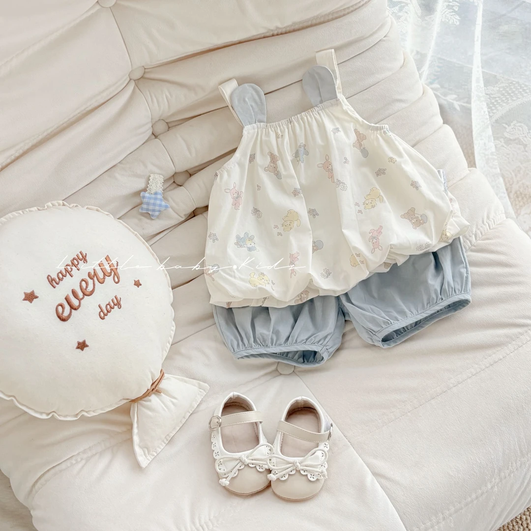 2025夏季新品婴幼儿衣服女宝宝洋气小吊带上衣短裤薄款分体两件套