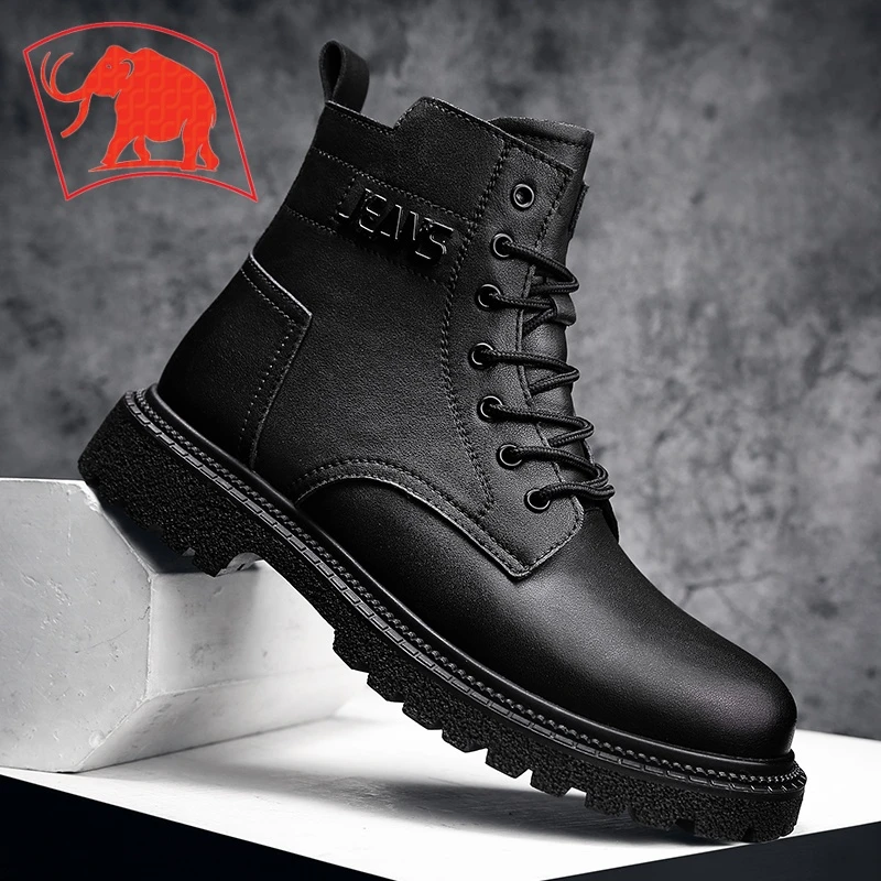 猛犸探陆马丁靴男真皮高帮靴英伦风中邦皮鞋厚底侧拉链机车工装靴