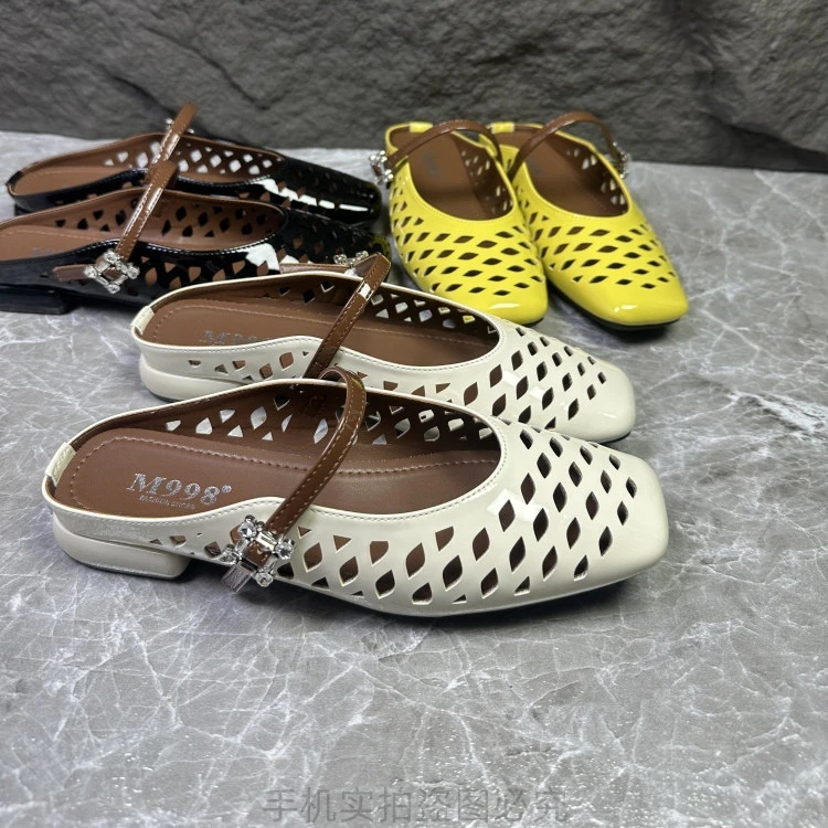 夏季女鞋时尚镂空高端休闲半包头拖厚底百搭拖鞋低跟踩拖小单鞋