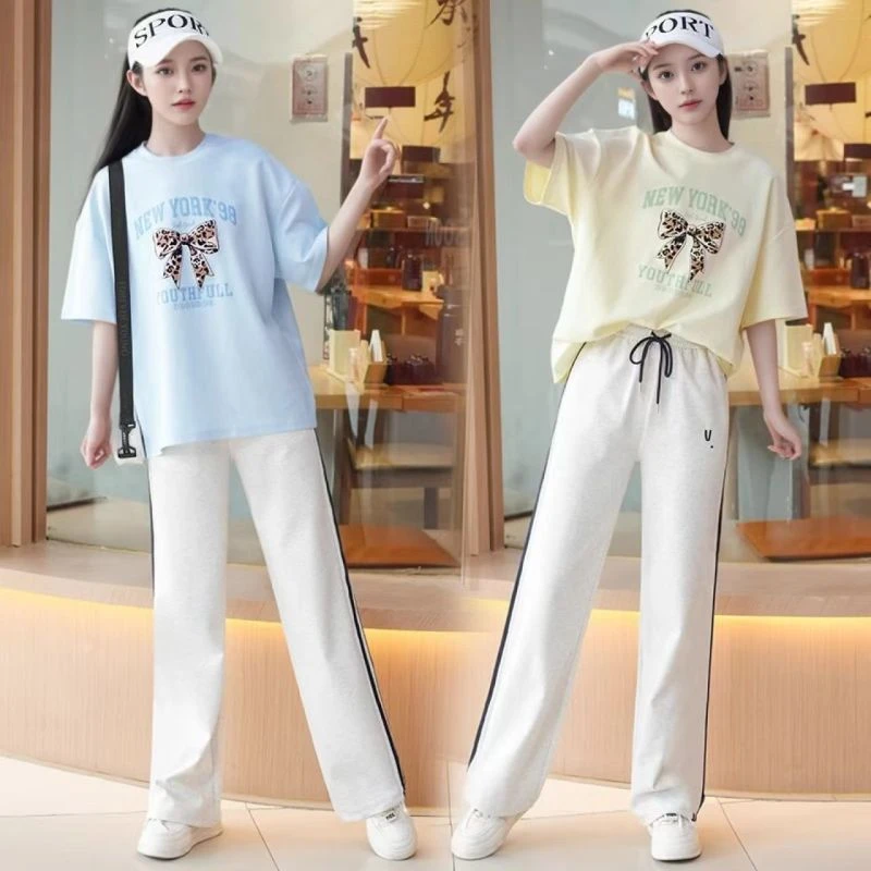 女童夏季夏装套装2025新款洋气女大童夏季薄款运动休闲时尚两件套