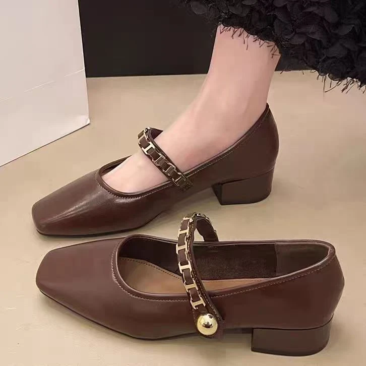 5539-1  新款法式气质百搭时尚粗跟单鞋