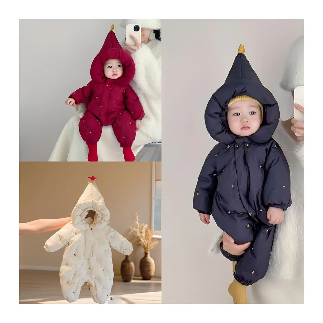 MR冬季新款太阳花满天星+彩虹小马哈衣男女宝魔法梦幻婴幼连体衣