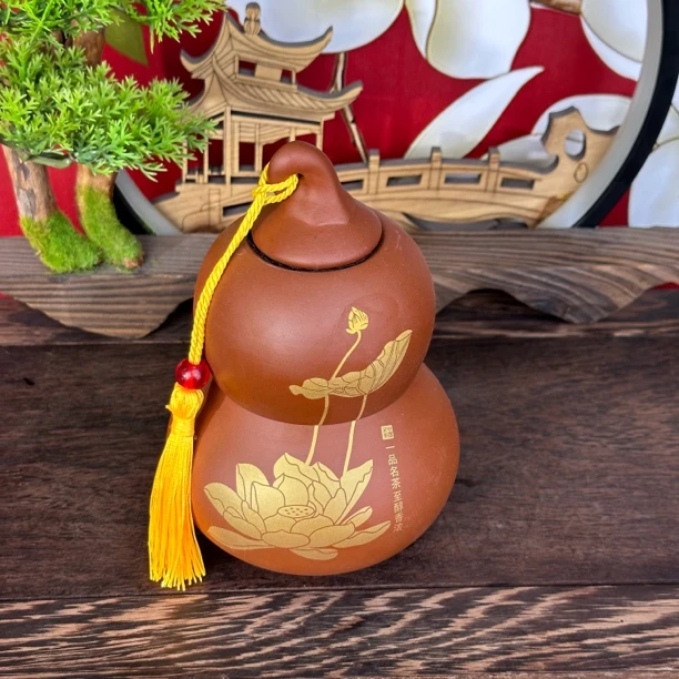 茶叶罐-葫芦紫砂荷花 ZH579