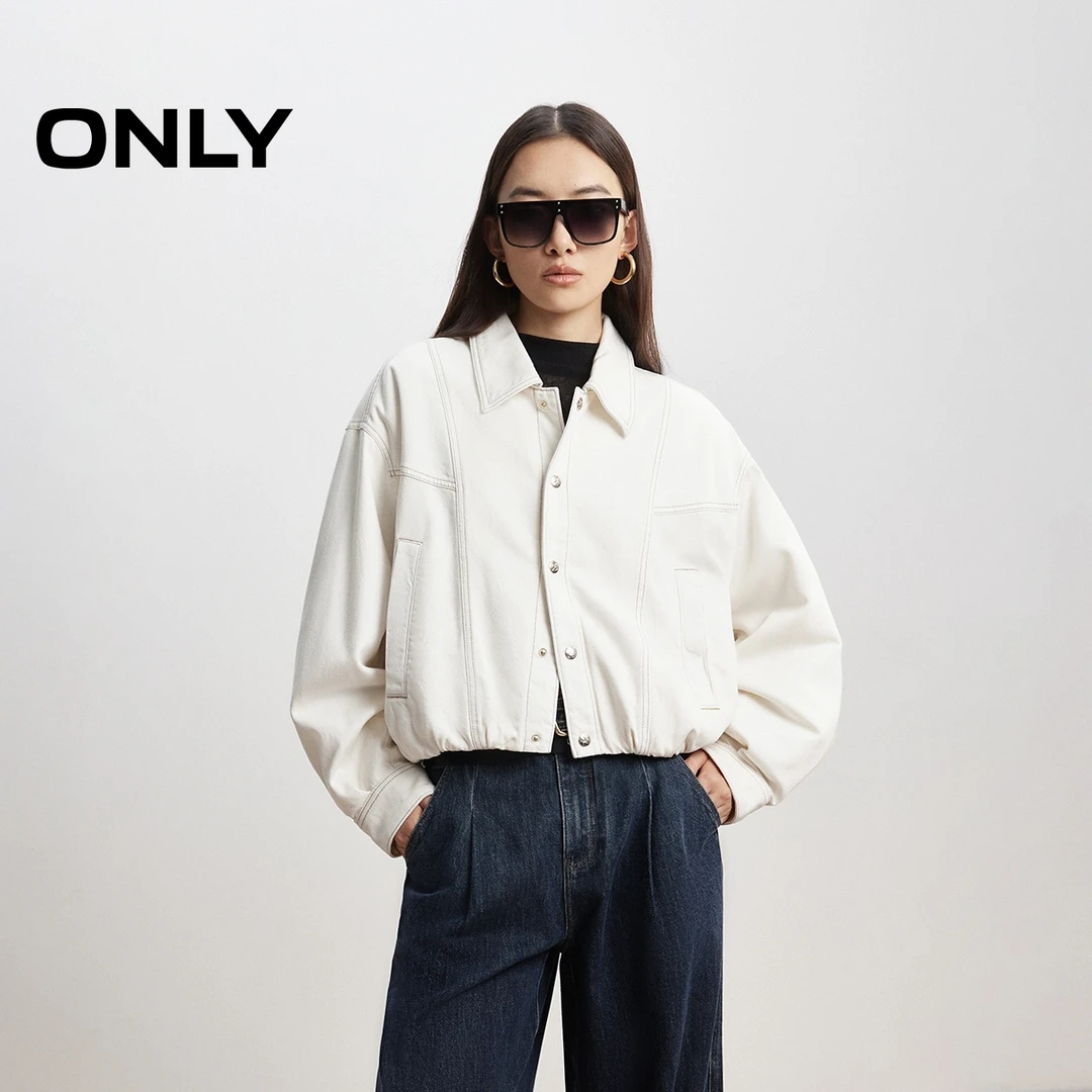 ONLY2025秋季新款休闲百搭花苞下摆夹棉宽松牛仔棉服女|12530B001