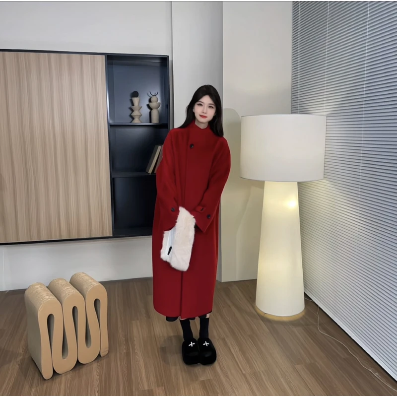 秋冬季气质毛呢大衣中长款立领宽松加厚过膝韩版呢子外套N802