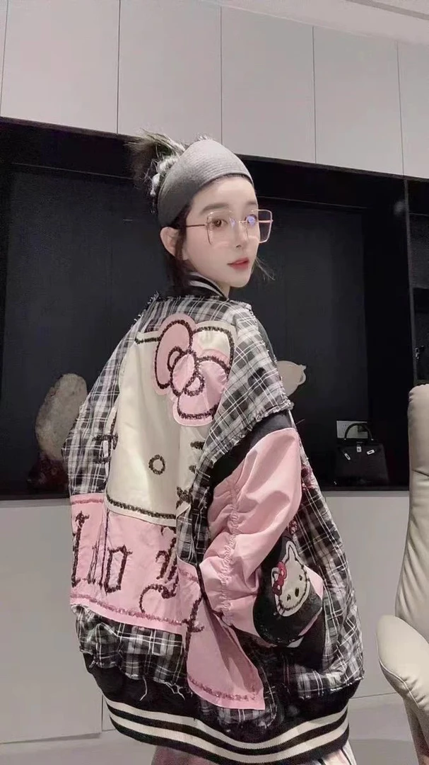 2025春季刺绣螺纹下摆女简约风圆领短外套韩版风衣拼色宽松外套