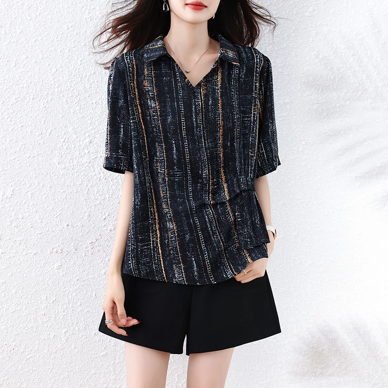 短袖衬衫女2025夏季新款大码透气时尚宽松遮肉高级设计感轻奢衬衣