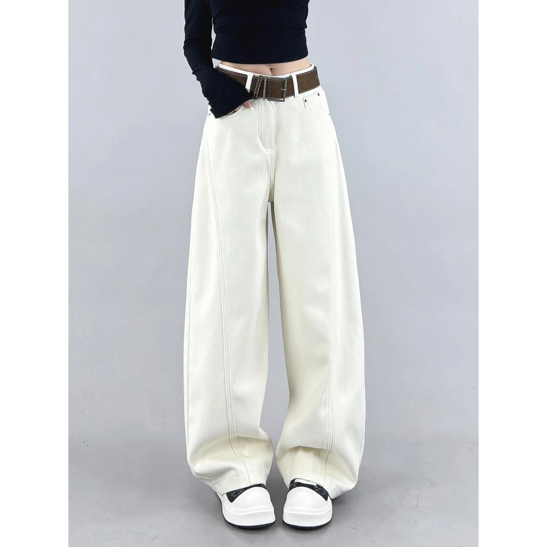 浅色设计感加弯刀牛仔裤女2025秋冬新款宽松显瘦宽松女士牛仔裤