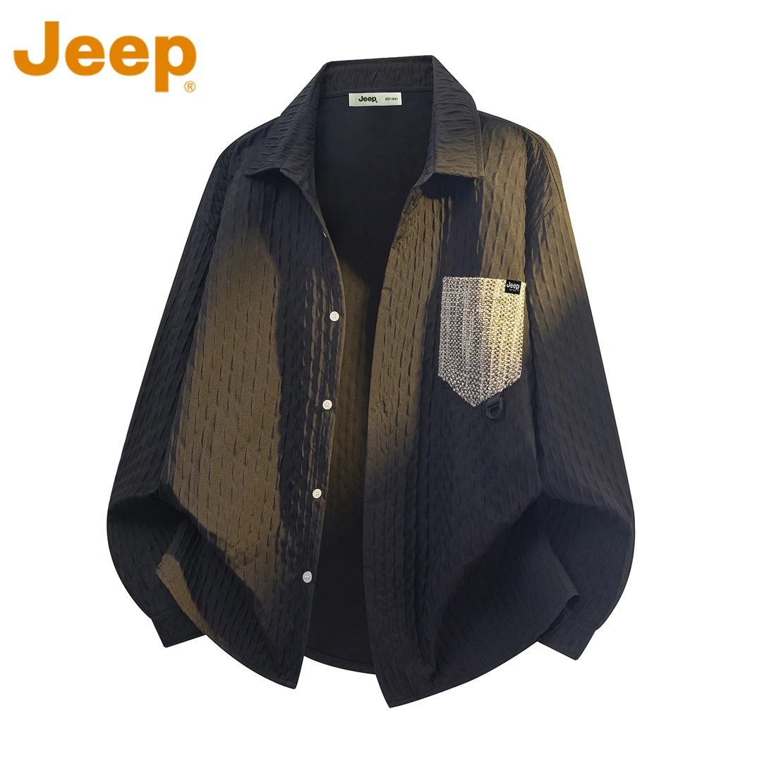 JEEP吉普美式休闲长袖衬衫男士早秋季新款潮牌宽松肌理感衬衣外套