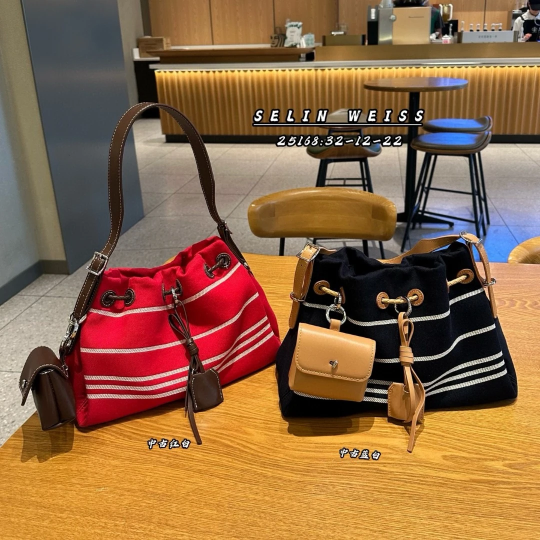 【条纹系列】selinweiss-新款条纹风包手提包单肩斜挎小包25168