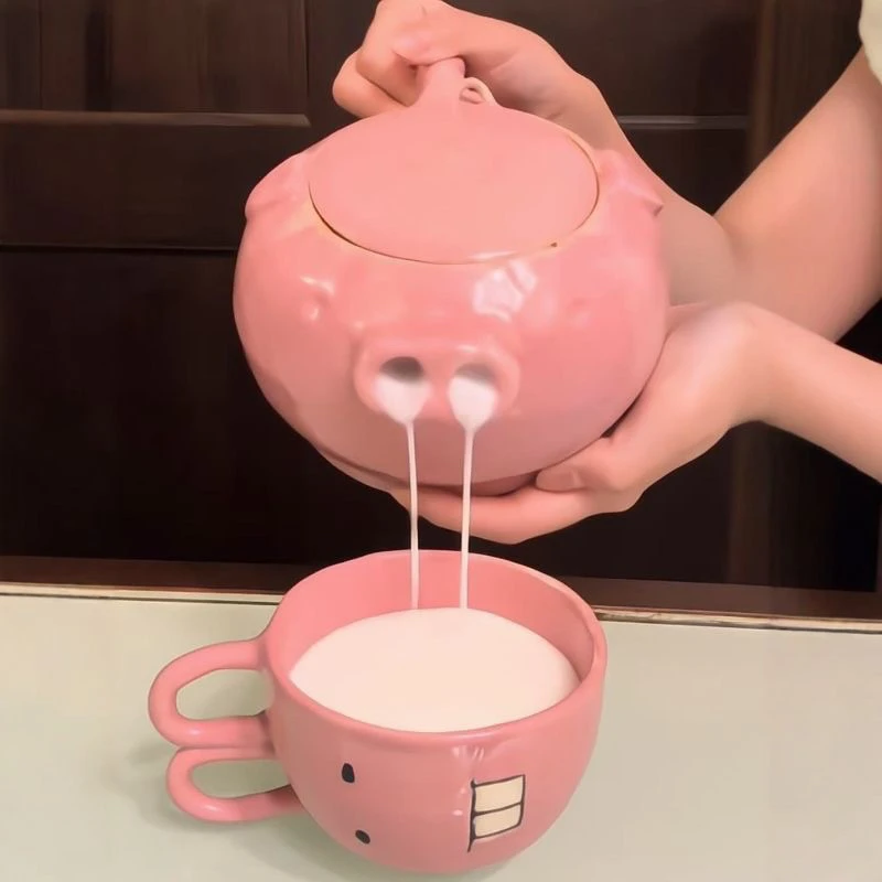 小猪陶瓷水壶搞笑猪鼻子流水茶壶有趣水杯猪头茶具送闺蜜整蛊礼物