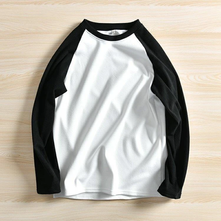 秋冬款双面德绒保暖大码打底衫男女款插肩袖T恤撞色上衣长袖内搭