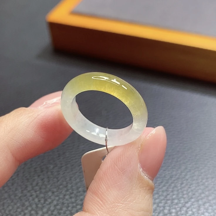 10-11号圈口缅甸天然A货翡翠冰黄翡半山水翡翠戒指