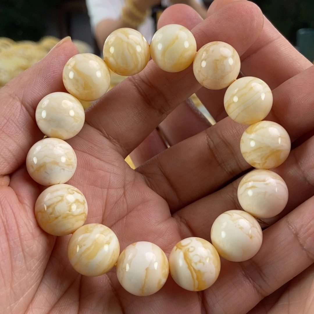 琥珀未镶嵌珠宝奇石15瓷白虎皮纹手串27