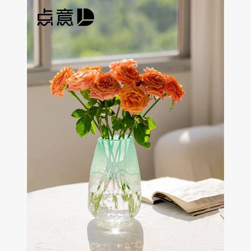清新绿渐变冰裂水波纹田园琉璃花瓶透明玄关艺术绝美时尚装饰礼物