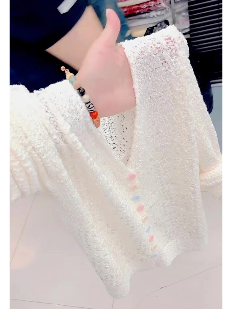 欧货气质百搭镂空v领针织开衫女秋季时尚高级感慵懒风毛衣外套潮