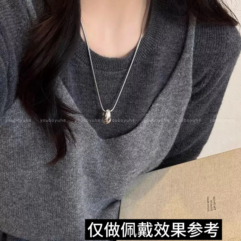 钛钢项链 1896-新款毛衣链简约音银色水滴钛钢项链女