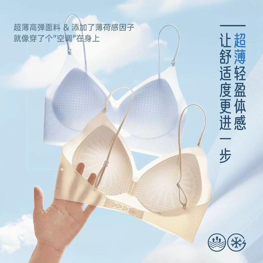 轻薄凉感无痕透气细闪肩带可调节内衣女聚拢无钢圈美背露肩胸罩Z
