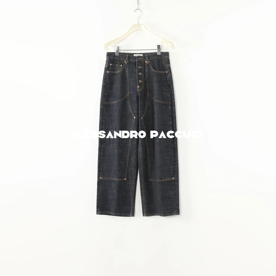 AP洛哥53049NK-1(赤耳白边)/棉质撞色缝纫直筒版时尚休闲牛仔裤