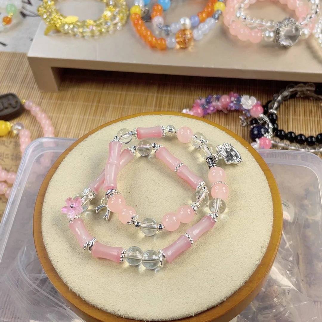 水晶手串银S800镀金镶嵌