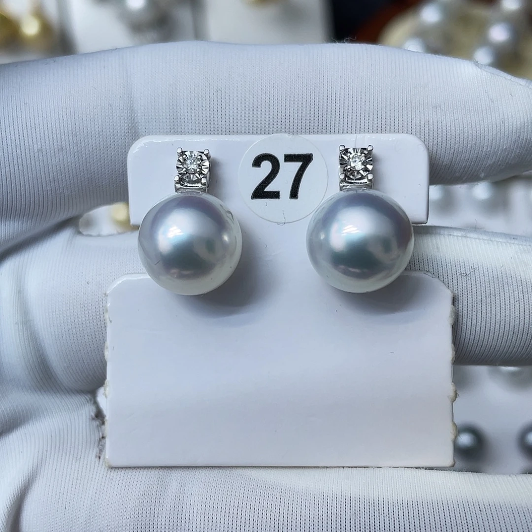 18K金镶嵌海水珍珠耳饰澳白