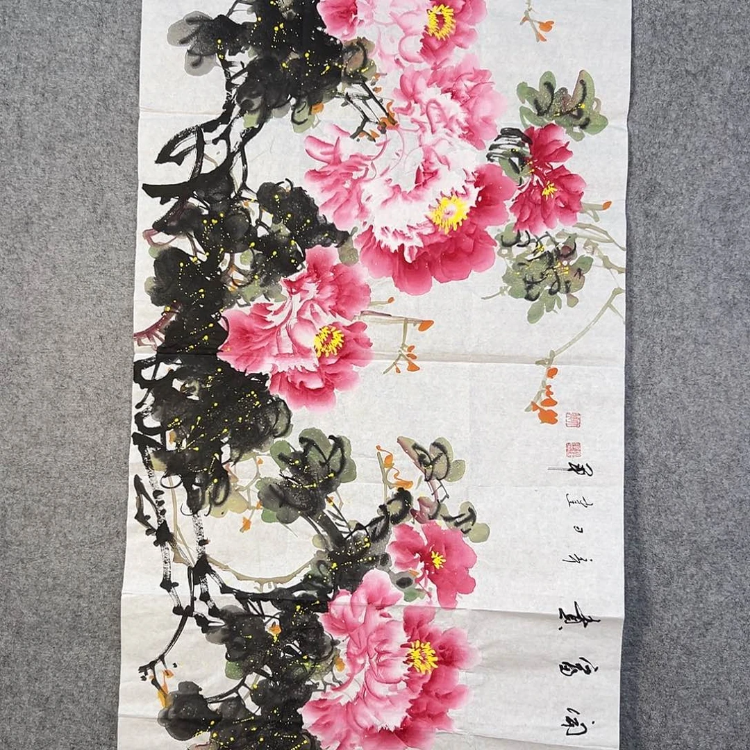 国画076 花鸟在树丛的顶端鸣叫叫声