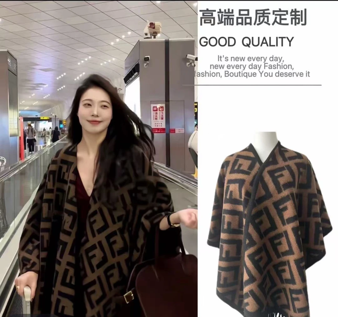 2025新款秋冬字母长款新款百搭仿羊绒加厚保暖围脖围巾披肩两用