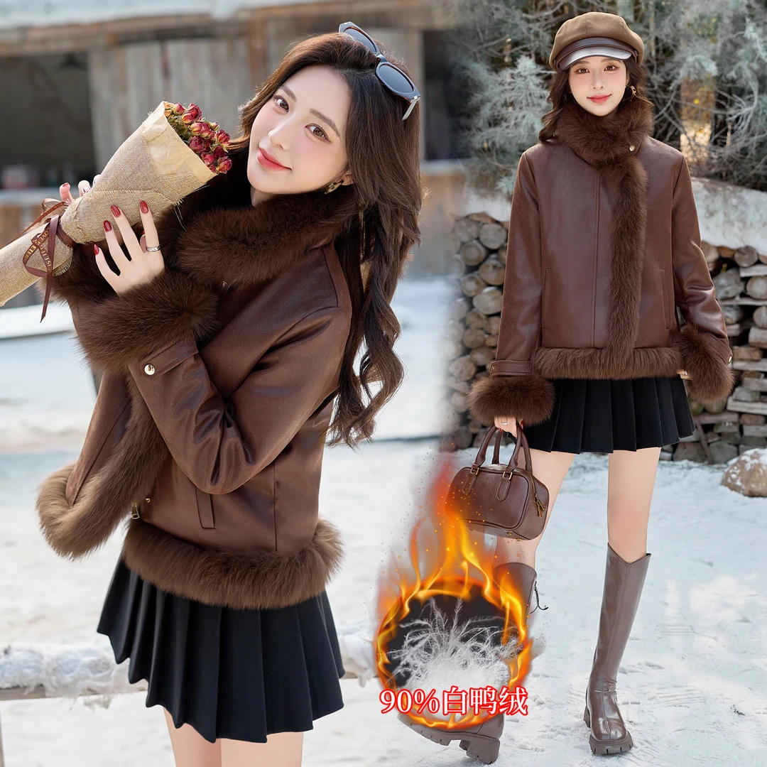 2026冬装新款防风拉链羽绒服外套90白鸭绒狐狸毛女装洋气时髦气质