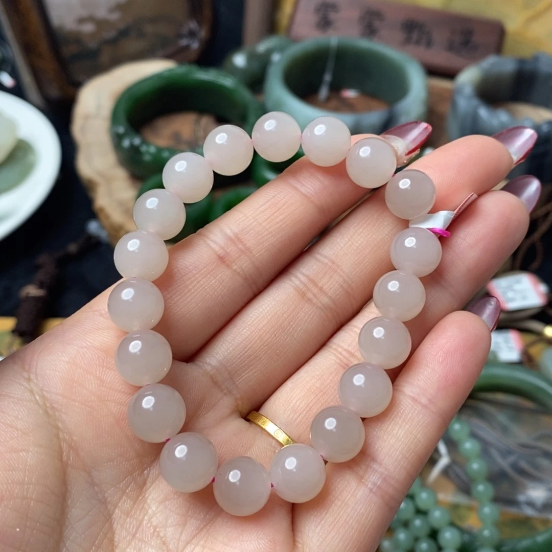 和田玉藕粉卡10mm未镶嵌
