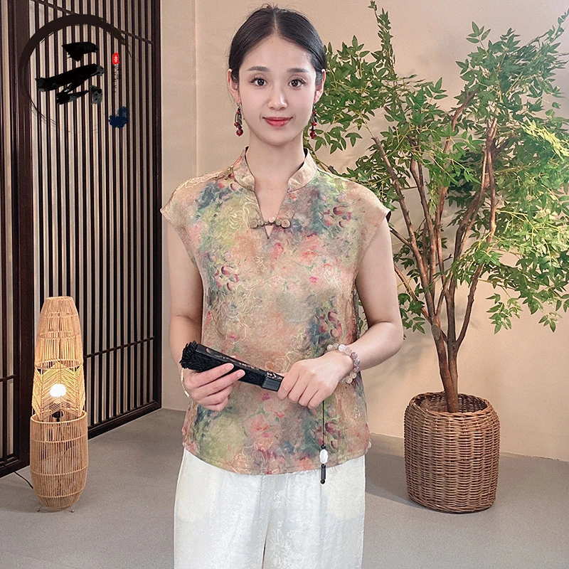 云汐7552新中式国风百搭显瘦透气短袖小衫