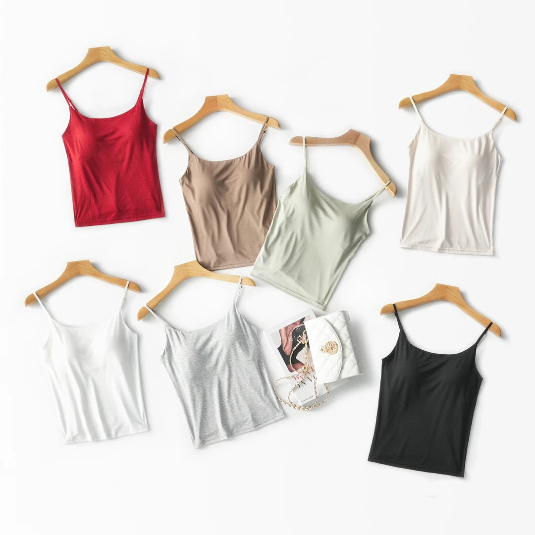 莫代尔春夏必入百搭吊带背心美背裸感超弹力显瘦可调节打底带胸垫