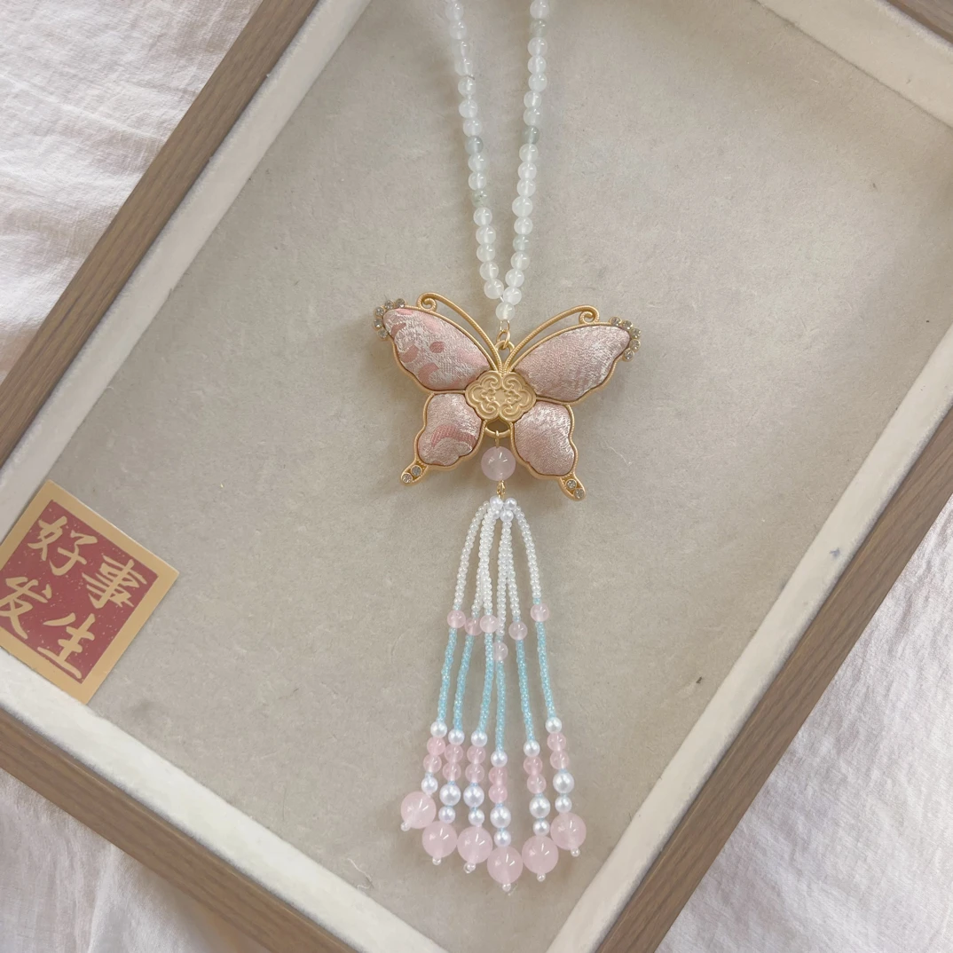合金真丝吊坠 宋锦香云纱纯手工蝴蝶项链葫芦挂件汽车挂件包挂件