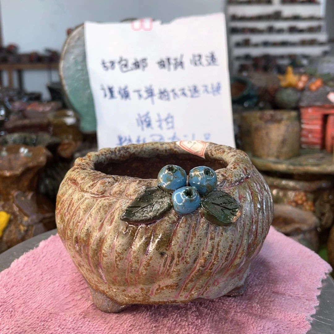 红陶粗砂陶手工花盆