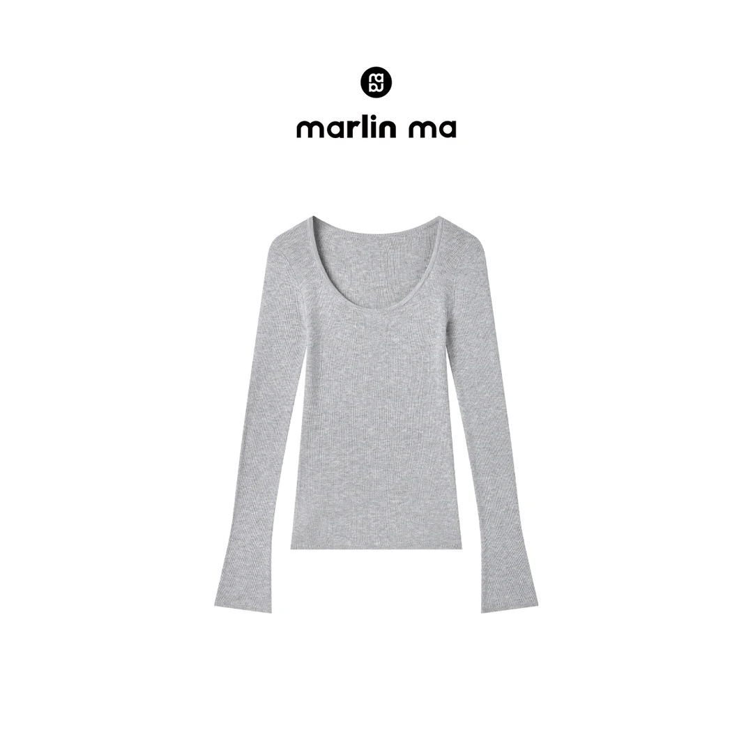 【麻里麻】「春日线条」简约轻奢修身百搭长袖T恤女A5276001