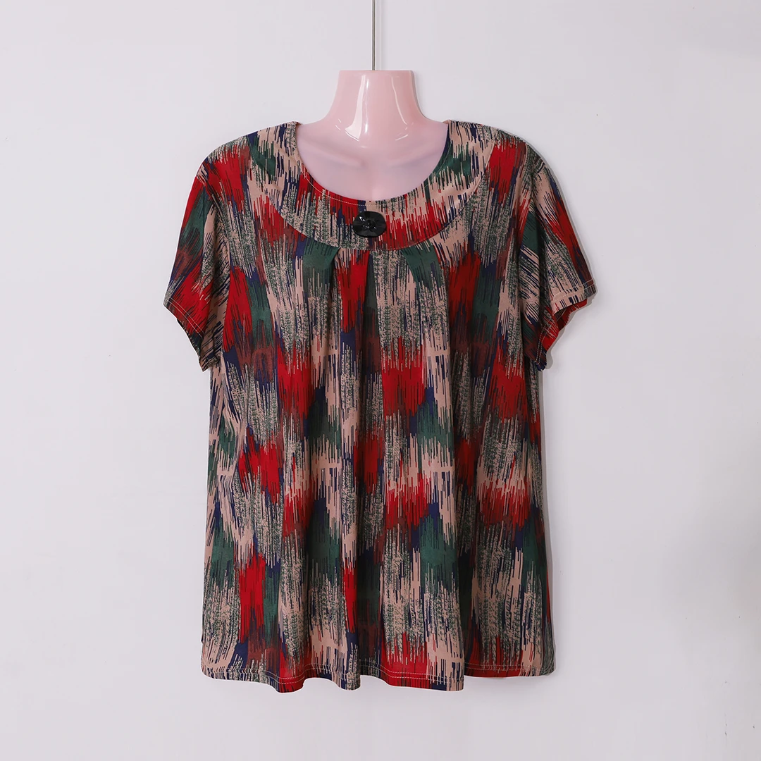 中老年大码休闲风口袋圆领纽扣中老年女装加大休闲冰丝妈妈装奶奶