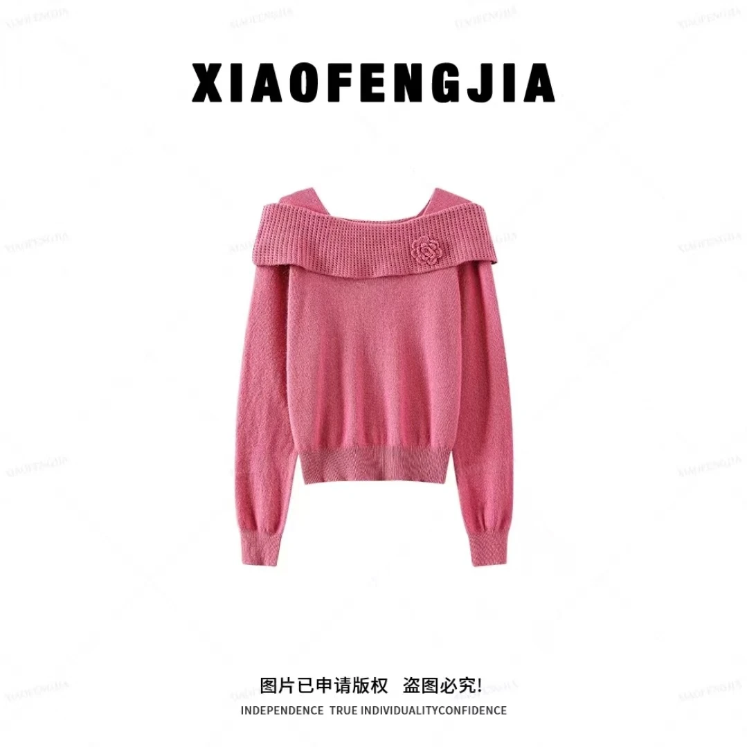 新款拼接长袖针织衫潮牌女装时尚风秋季显瘦女装百搭毛衣1333