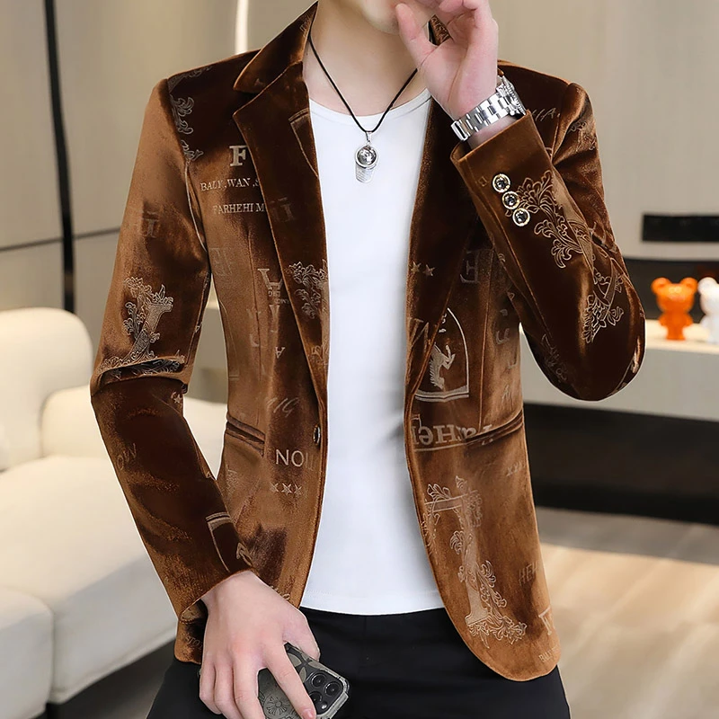 现货欧版精细工艺高端轻奢西服男士2025秋季高品质金丝绒西装外套