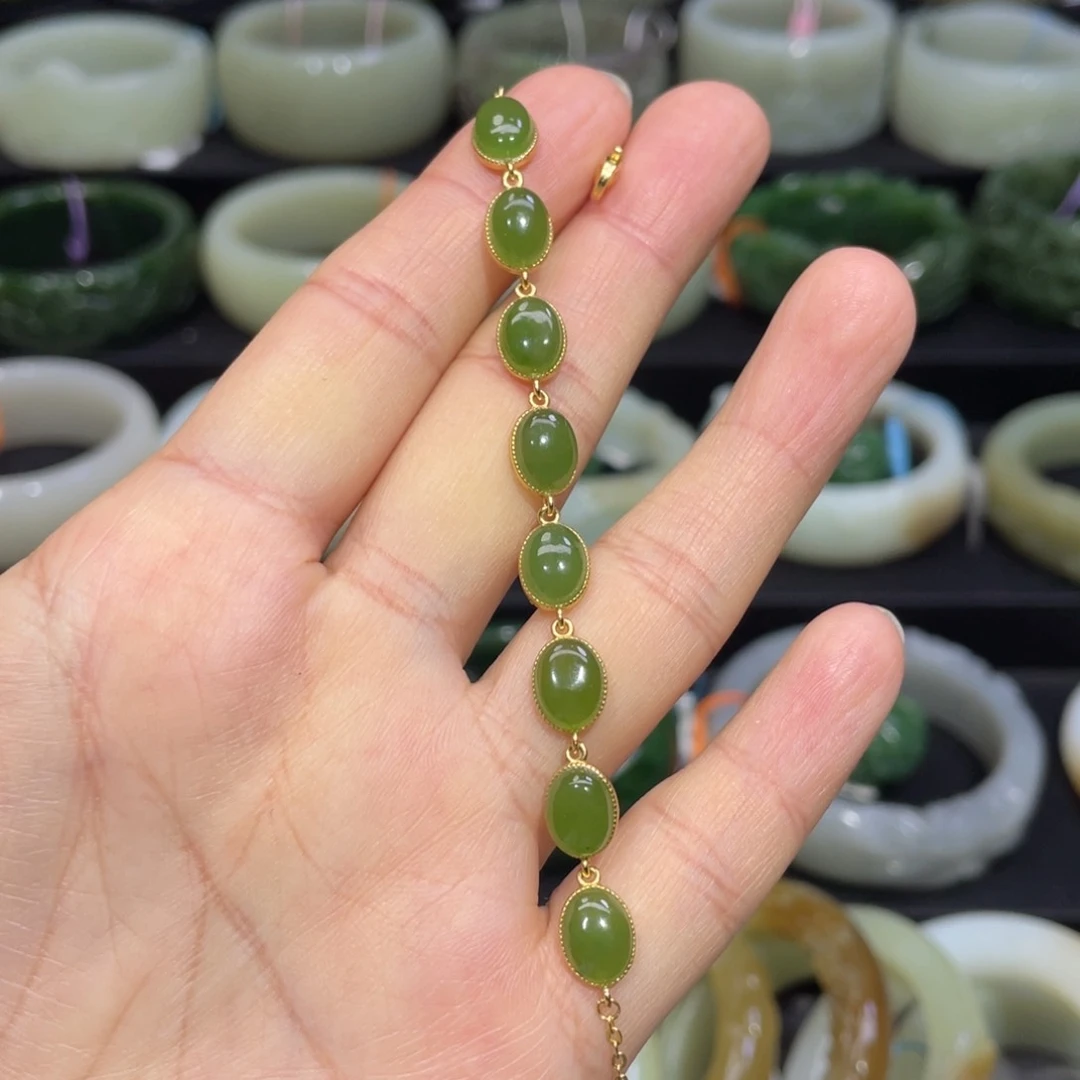 银S925镶嵌手链和田玉