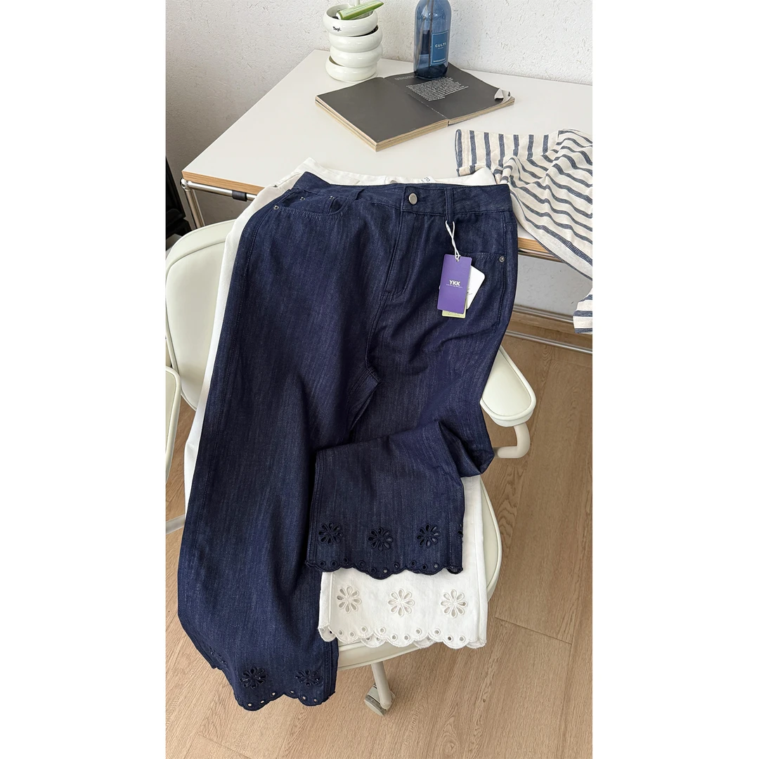 苏安家｜“超薄亚麻花瓣牛仔” 凉爽天花板 激光刺绣提花九分牛仔裤