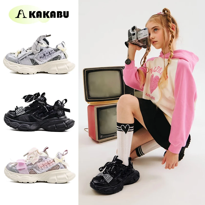 秋季儿童运动鞋魔术贴韩版蕾丝蝴蝶结软底儿童鞋子公主老爹鞋2016