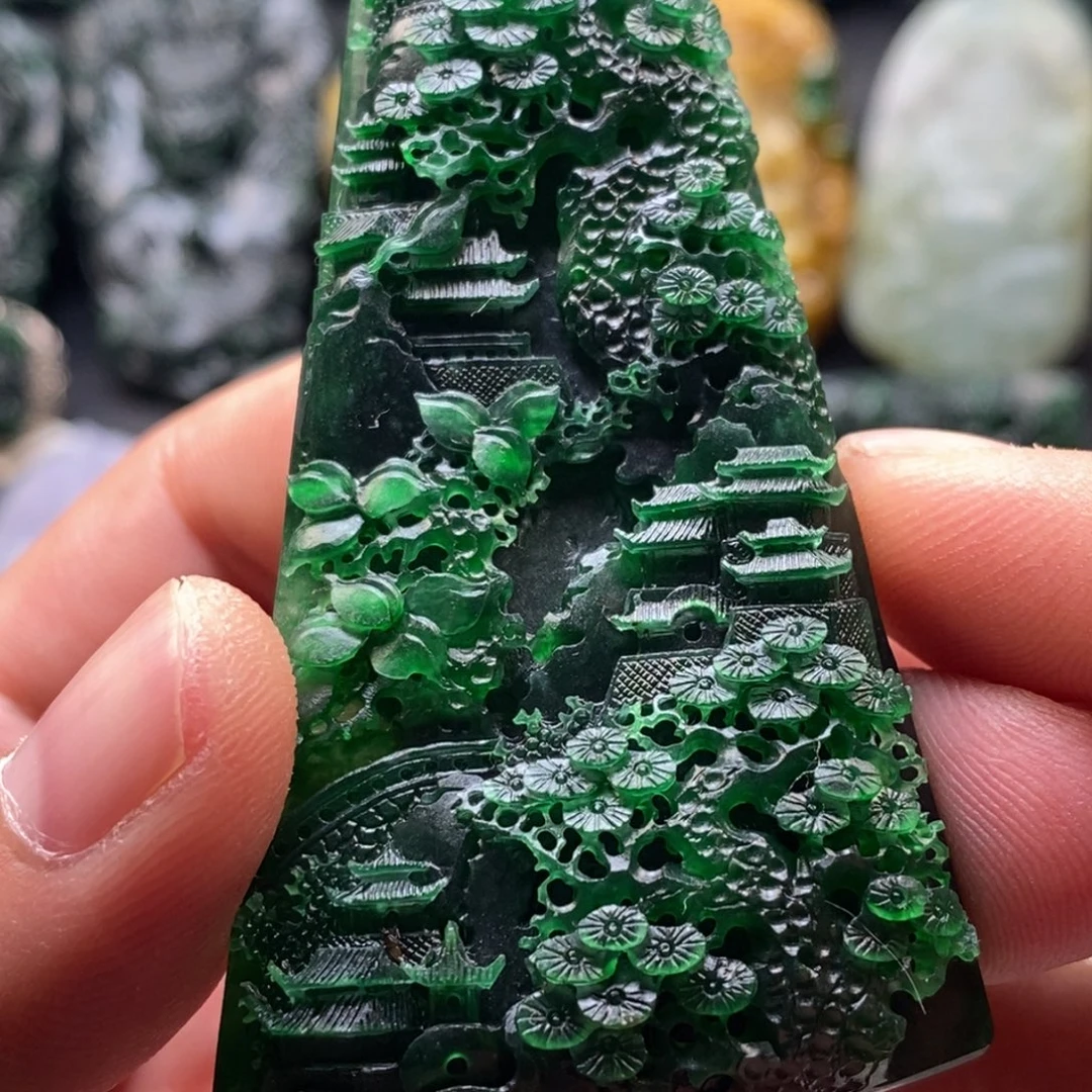 定制翡翠未镶嵌天然翡翠A货山水牌