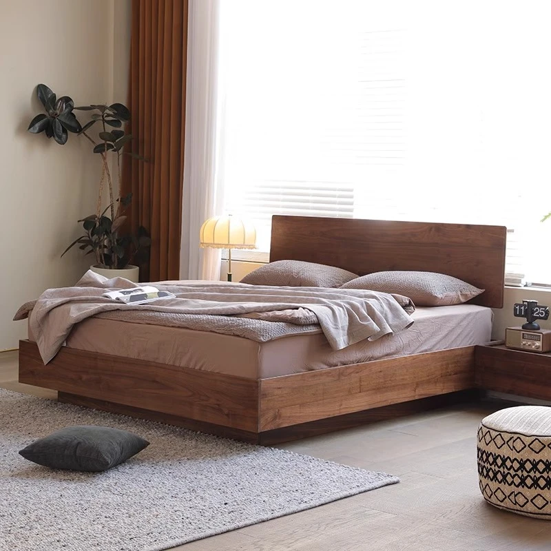 黑胡桃木悬浮箱体床日式小户型1.5米气压床卧室全实木1.8米储物床