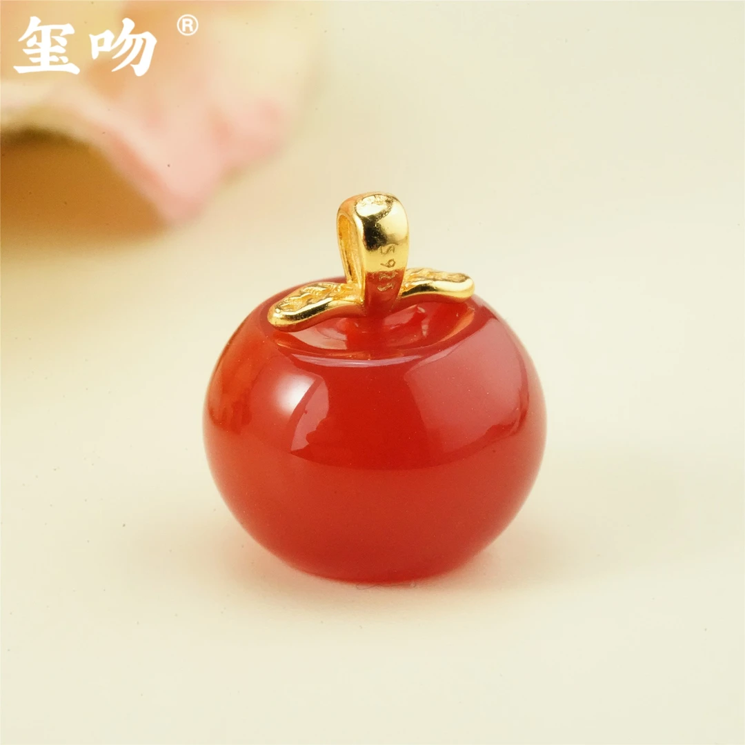 【玺吻】s925银 天然红玛瑙红苹果吊坠