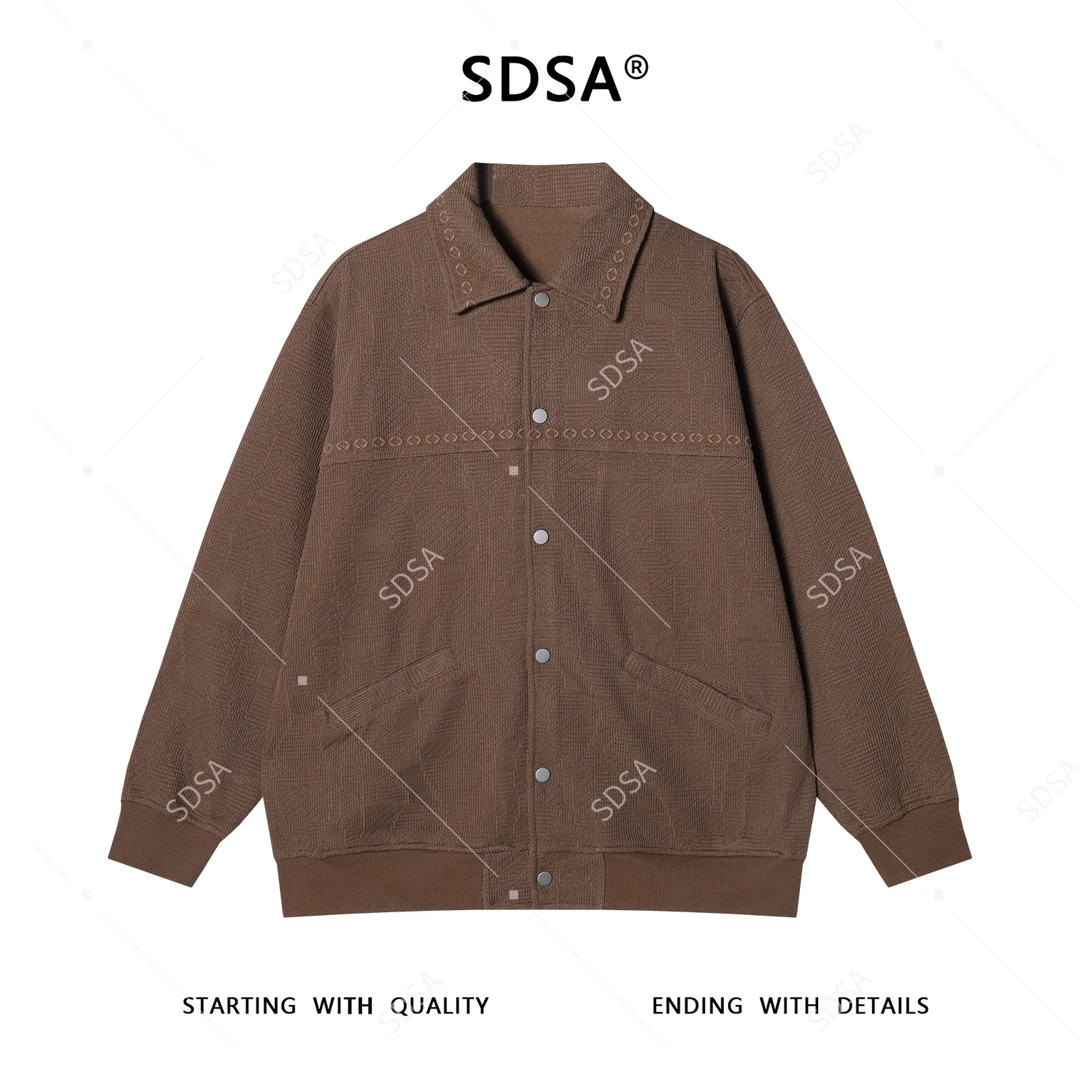 SDSA男士秋冬新款痞帅男装纯色提花刺绣设计翻领衬衫夹克百搭时尚