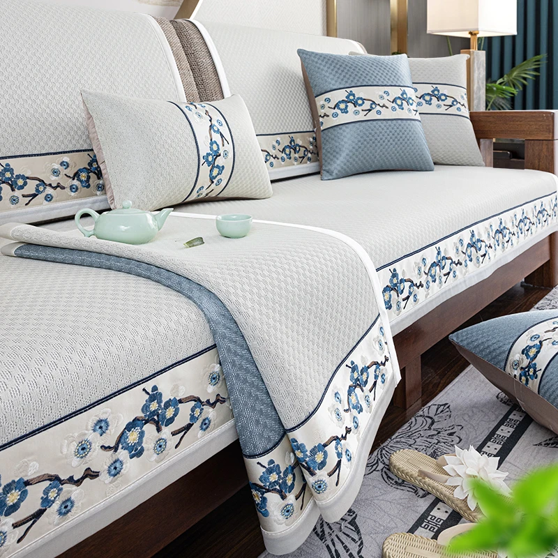 新中式冰丝沙发垫夏天款实木防滑沙发套罩凉垫夏季凉感凉席坐垫子