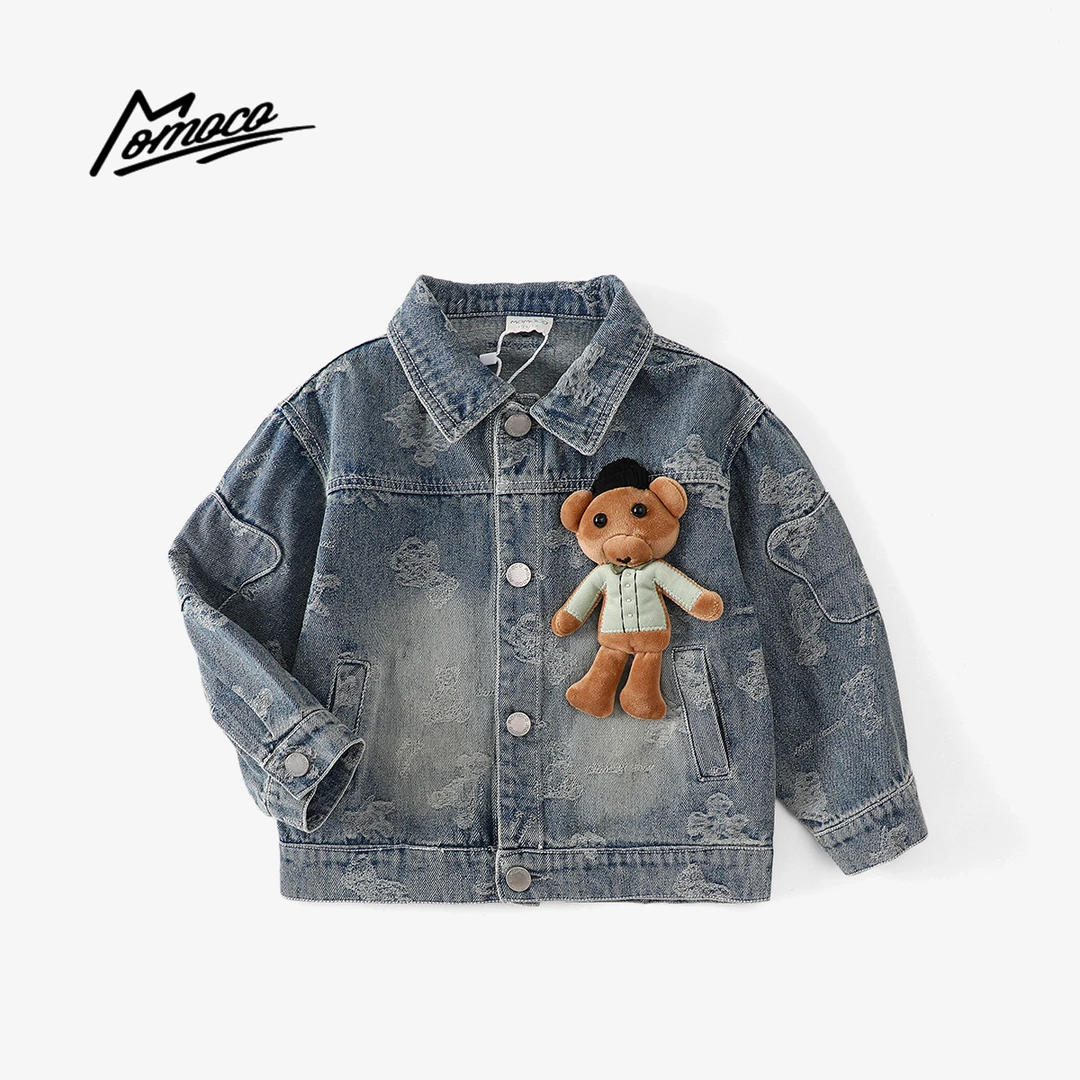 MOMOCO秋季男童潮流时尚牛仔外套小熊玩偶立体外套77330134007